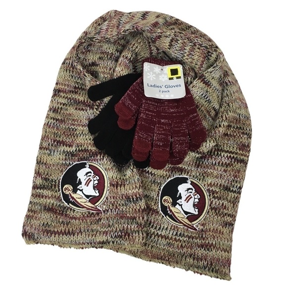 FSU Scarf & 2 Pair Gloves Seminoles Florida State College Football Game Day Gear - Picture 1 of 14